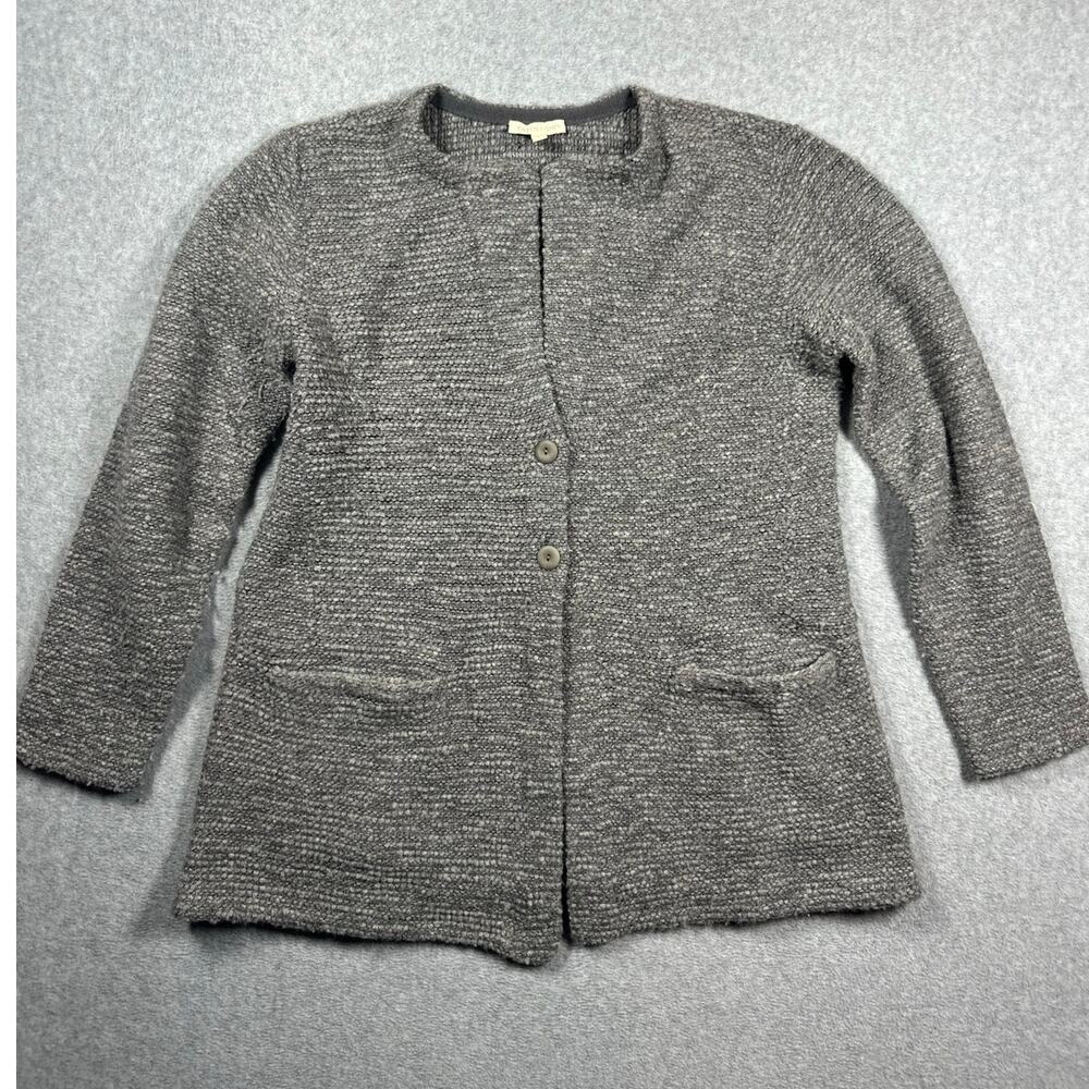 Eileen Fisher Alpaca Blend Button Front Cardigan Jacket Women's L Grey